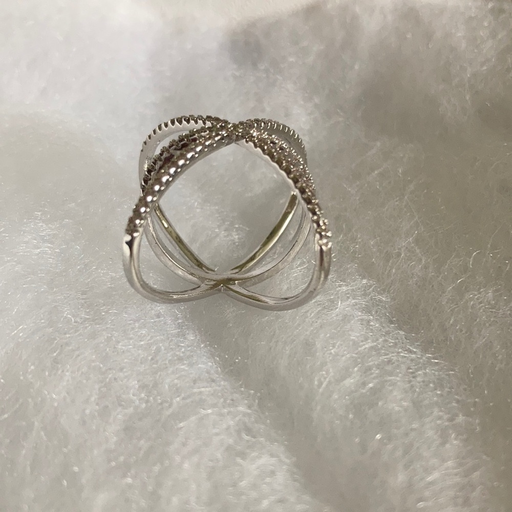 Criss Cross Fashion Ring with Genuine CZ's - Picture 4 of 4